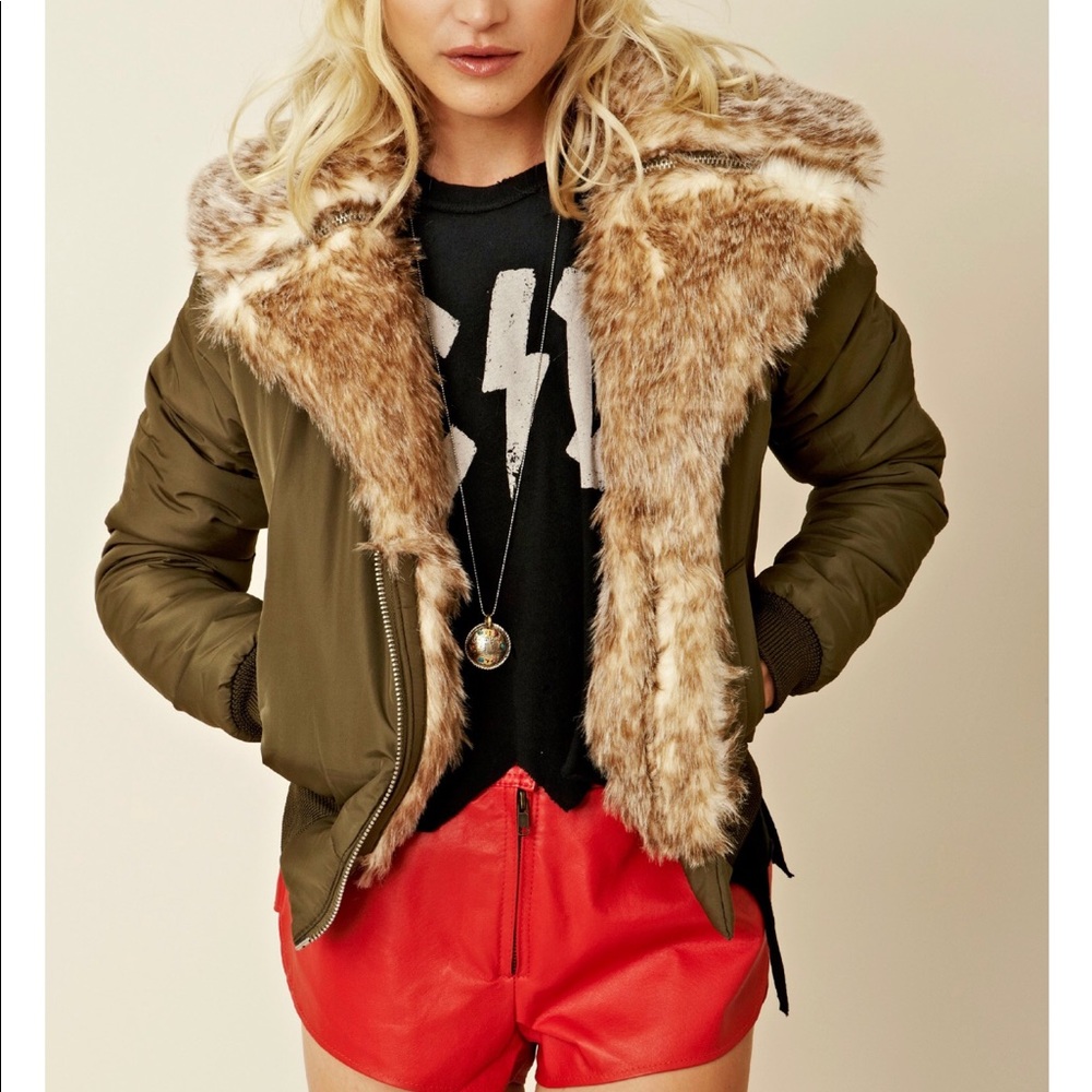 UNIF Amelia green faux fur jacket